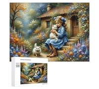 Rompecabezas para adultos, 500 piezas de niña con gatos en el jardín, rompecabezas para adultos, juego de acertijo cerebral, decoración de pared, regalo de cumpleaños, regalos, 500 piezas