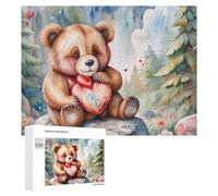 Rompecabezas para adultos, 500 piezas de oso de peluche sosteniendo corazón, rompecabezas para adultos, juego de acertijo cerebral, decoración de pared, regalo de cumpleaños, regalos, 500 piezas