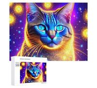 Rompecabezas para adultos, 500 piezas de retrato cósmico de gato, 1 sierra de calar para adultos, juegos divertidos, decoración perfecta desafiante para completar 500 piezas