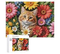 Rompecabezas para adultos, 500 piezas de retrato de gato floral, 4 sierras de calar para adultos, juegos divertidos, decoración perfecta desafiante para completar 500 piezas