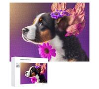 Rompecabezas para adultos, 500 piezas de rompecabezas con corona floral y retrato de perro, para adultos, juegos familiares, pero divertidos y divertidos para cumpleaños, Navidad, 500 unidades