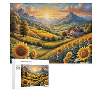 Rompecabezas para adultos, 500 piezas, girasol, campo, puesta de sol, paisaje, rompecabezas para adultos, desafío difícil, ideal como regalo, 500 piezas
