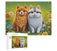 Rompecabezas para adultos, 500 piezas, lindo gato y perro en flores, rompecabezas para adultos, desafío difícil, ideal como regalo, 500 piezas