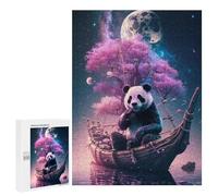 Rompecabezas para adultos 500 piezas Panda on A Wooden Boat Under A Full Moon Puzzles para jóvenes Juegos de Relajación Análisis y Lógica Regalos de Navidad y Cumpleaños 500 PCS