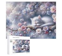 Rompecabezas para adultos, 500 piezas, rompecabezas de flores de cerezo, paisaje de ensueño con gatito, para adultos, juegos familiares, pero divertidos y divertidos para cumpleaños, Navidad, 500