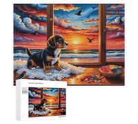 Rompecabezas para adultos, 500 piezas, serenidad al atardecer con cachorro, rompecabezas para adultos, juegos de relajación, regalos difíciles para amigos y familiares, 500 piezas