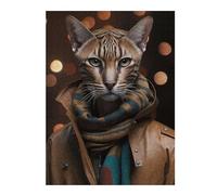 Rompecabezas para Adultos 52x38cm/1000pcs Stylish Cat in Leather Jacket Rompecabezas para Adultos Juego Familiar Decoración del Hogar Regalos De Cumpleaños Y Únicos 52x38cm/1000pcs