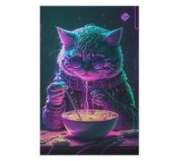 Rompecabezas para Adultos 75x50cm/1000pcs Rompecabezas Neon Cat Eating Noodles Rompecabezas para Adultos Juegos Relajantes Alivia El Estrés Reducción del Estrés Regalos 75x50cm/1000pcs