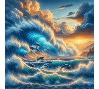 Rompecabezas para Adultos 80 Piezas Delfines en Las Olas del mar Puzzle Adultos,Entretenimiento Creativo Diversión,Decoración Familiar,Regalo para la Relajación