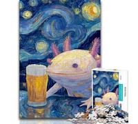 Rompecabezas para Adultos: Ajolote con Cerveza Noche Estrellada 1000 Piezas para aliviar el estrés desafío difícil decoración única para el hogar y Regalos 75x50cm