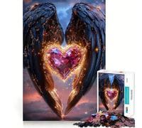 Rompecabezas para Adultos Alas de ángel y corazón,1000 Piezas,Juego de estimulación cognitiva,diseño Ajustado sin Huecos,Regalo de cumpleaños,Juguete para ejercitar la Mente (38x26cm)