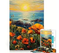 Rompecabezas para Adultos Amapolas y Océano de 1000 Piezas Juguete para ejercitar la Mente Ideal para Relajarse y armar Regalo artístico (50x75cm)
