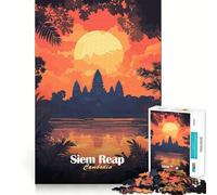 Rompecabezas para Adultos Angkor Wat al Atardecer de 1000 Piezas Desarrolla la Memoria y es Divertido Corte de Alta precisión Fácil de Aprender Ideal para Disfrutar en Familia (38x52cm)