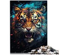 Rompecabezas para adultos Angry Colorful Tiger 1000 Piece Adult Puzzles 10.27 in x 14.96 in Cardboard Puzzles Teenagers and Children Educational Game for Adult Child