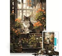 Rompecabezas para Adultos Anime Flowershop Cat 1000 Piezas Juego de ingenio Regalo Corte de Alta precisión Actividad Relajante para Grupos en Interiores (38x52cm)