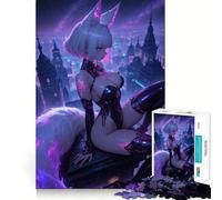 Rompecabezas para Adultos Anime Fox Girl Cityscape 1000 Piezas Juego de ingenio Regalo Corte de Alta precisión Actividad Relajante para Grupos en Interiores (38x52cm)