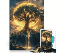 Rompecabezas para Adultos Árbol místico con Aura Dorada, 1000 Piezas, Juguete para ejercitar la Mente, diseño para aliviar el estrés, Bonito Regalo (38x26cm)