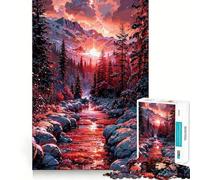 Rompecabezas para Adultos Arroyo de montaña al Atardecer, 1000 Piezas, Juguete de lógica Resistente, Juego Relajante, Borde Transparente, Regalo artístico (38x26cm)