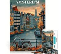 Rompecabezas para Adultos Atardecer en los Canales de Ámsterdam de 1000 Piezas Juego para estimular la Mente, Corte láser Actividad Relajante para Grupos en Interiores (38x52cm)