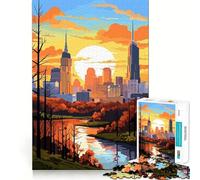 Rompecabezas para Adultos Atardecer sobre una Ciudad de 1000 Piezas, un desafío para el Cerebro Juguete para calmar la Mente Pieza de colección de Arte de Corte nítido 38x52cm