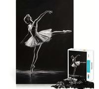 Rompecabezas para Adultos Bailarina Blanca sobre Fondo Negro de 1000 Piezas Juego de Memoria Ensamblaje Firme y Seguro Juego de construcción de Conexiones significativas (38x52cm)