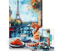 Rompecabezas para Adultos Balcón Parisino con Gato y Croissant (50x75cm) - 1000 Piezas - Juguete para concentrarse y Relajarse - Bordes Ajustados - Elige tu Deseo de Papá Noel (50x75cm)