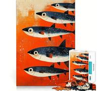 Rompecabezas para Adultos Banco de Peces sobre Fondo Naranja de 1000 Piezas Acertijo Mental para Relajarse Diseño de patrón Artículo de Santa Claus (50x75cm)