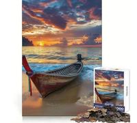 Rompecabezas para Adultos Barco de Pescadores tailandés en la Playa, 1000 Piezas, Juguete Que desafía la Mente, Pieza de colección de Arte de Corte nítido 38x26cm