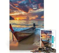 Rompecabezas para Adultos Barco de Pescadores tailandés en la Playa, 1000 Piezas, Juguete Que desafía la Mente, Pieza de colección de Arte de Corte nítido 38x26cm