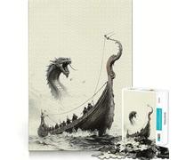 Rompecabezas para Adultos Barco Vikingo contra Serpiente Marina,1000 Piezas,Juego Mental,Regalo,Troquelado de Alta precisión,Relajante,para Grupos (38x26cm)