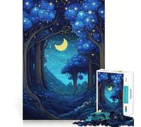 Rompecabezas para Adultos Bosque Nocturno con Luna Creciente, 1000 Piezas, Juguete para ejercitar la Mente, Tiempo de relajación, Corte de Calidad, Regalo preciado (38x26cm)