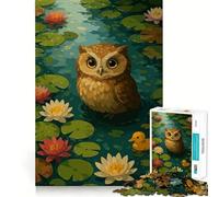 Rompecabezas para Adultos Búho en un Estanque de nenúfares con Patito 1000 Piezas Rompecabezas Mental Relajado y Acogedor (38x26cm)
