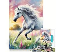 Rompecabezas para Adultos Caballo Blanco Corriendo por un Campo 1000 Piezas Juego para estimular la Mente tamaño Uniforme Piezas precisas Ideal para Llevar de Viaje (50x75cm)