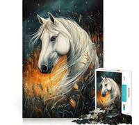 Rompecabezas para Adultos Caballo Blanco y Hierba Otoñal de 1000 Piezas Juego Mental Regalo Ideal Troquelado de Alta precisión Actividad Relajante para Grupos en Interiores (38x26cm)