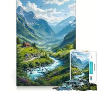 Rompecabezas para Adultos Cabaña en el Valle de la Montaña Junto a un Río de 1000 Piezas Juguete para ejercitar la Mente Ideal para aliviar el estrés Diseño para armar Un Regalo Encantador (38x26cm)