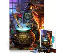 Rompecabezas para Adultos Caldero de Gato Brujo de 1000 Piezas Juego para estimular la Mente, Corte láser Actividad Relajante para Grupos en Interiores (38x26cm)