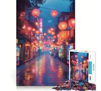 Rompecabezas para Adultos Calle asiática lluviosa con faroles, 1000 Piezas Juego Inteligente, Divertido y Relajante Un Regalo entrañable (38x52cm)