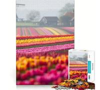 Rompecabezas para Adultos Campos de Tulipanes de los Países Bajos, 1000 Piezas, Juguete de lógica Afilada, antiestrés, Arte de Corte preciso, Coleccionable (50x75cm)