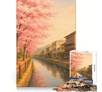Rompecabezas para Adultos Canal de cerezos en Flor en un Pueblo japonés de 1000 Piezas Desarrolla la Capacidad cognitiva,es Ideal para Momentos de relajación y Tiene un Cierre sólido para Navidad