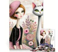 Rompecabezas para Adultos Chic Parisian Cat Lady (38x52cm) - Entrenamiento de Memoria - Escape Sereno - Corte Impecable - Regalo de cumpleaños