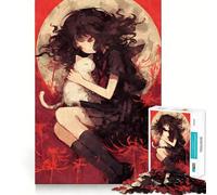 Rompecabezas para Adultos Chica Anime Abrazando a un Gato Juego de 1000 Piezas Que estimula el Pensamiento Estructura de Encaje precisa Fácil de Aprender Diversión para Toda la Familia (38x26cm)