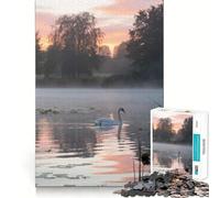 Rompecabezas para Adultos Cisne en un Lago brumoso al Amanecer, 1000 Piezas Piensa en un Juguete Inteligente para el hogar Disfruta de un Corte preciso Decoración de Pared 50x75cm