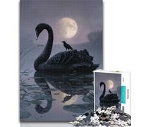 Rompecabezas para Adultos Cisne Negro bajo la Luna, 1000 Piezas, para Adolescentes, Entrena tu Cerebro y Tus Manos, Regalo de cumpleaños, 26x38cm