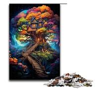 Rompecabezas para Adultos Colorido psicodélico fantasía casa del árbol 1000 Piezas Rompecabezas de Madera para niños Mayores de 14 años Juguetes educativos 75 x 50 cm
