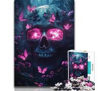 Rompecabezas para Adultos con diseño de Calavera de Mariposa Rosa, Ideal para Adolescentes, Ideal para Pasar el rato y aliviar el estrés, Ideal para interactuar Entre Padres e Hijos (tamaño 75x50cm)