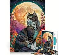 Rompecabezas para Adultos con diseño de Gato del Bosque Noruego y jardín Nocturno, 1000 Piezas Fortalece la Memoria Pasatiempo para el hogar Bordes limpios Regalo Elegante (38x52cm)