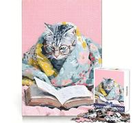 Rompecabezas para Adultos con diseño de Gato Leyendo un Libro con Gafas,1000 Piezas,para Practicar la lógica,un pasatiempo Agradable,Bordes limpios,un Gran Regalo (38x52cm)