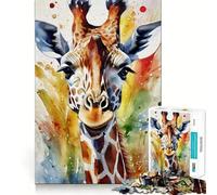 Rompecabezas para Adultos con diseño de Jirafa Pintada en Acuarela 1000 Piezas Juego Mental Regalo Troquelado de Alta precisión Actividad Relajante para Grupos en Interiores (38x52cm)