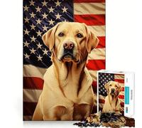 Rompecabezas para Adultos con diseño de la Bandera Estadounidense y Labrador,1000 Piezas,para desarrollar la Memoria,Ajuste Estable,Piezas sin Movimiento,Compacto y Divertido para Jugar en Familia