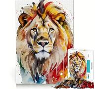 Rompecabezas para Adultos con diseño de león Pintado en Acuarela 1000 Piezas Juego Mental Regalo Troquelado de Alta precisión Actividad Relajante para Grupos en Interiores (38x26cm)